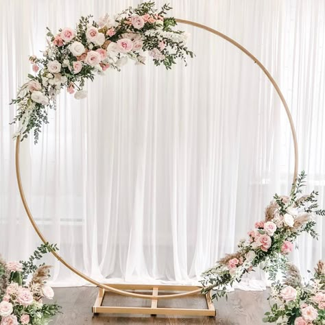 Wedding Flower Ring Arch, Name Sign For Wedding Receptions, Gold Circular Wedding Arch, Circle Arch Floral Arrangement, Dusty Pink Wedding Arch, Simple Circle Wedding Arch, Wedding Arch Flowers Circle, Wedding Ceremony Backdrop Circle, Circular Backdrop With Flowers