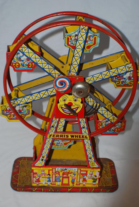 1930s J CHEIN tin toy wind up hercules ferris Summer Toys, Wind-up Toys, Metal Toys, Vintage Tins, Tin Toys, Vintage Games, Childhood Toys, Retro Toys, Antique Metal