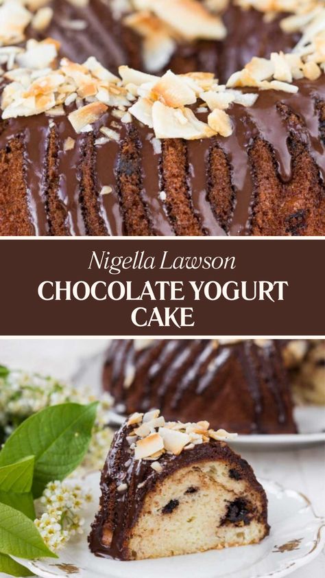 Nigella Chocolate Yogurt Cake Chocolate Yogurt Cake, Yogurt Cake Recipe, Cinnamon Baking, Nigella Lawson Recipes, Tube Pan, Chocolate Yogurt, Coffee Vanilla, Yogurt Cake, Chefs Table