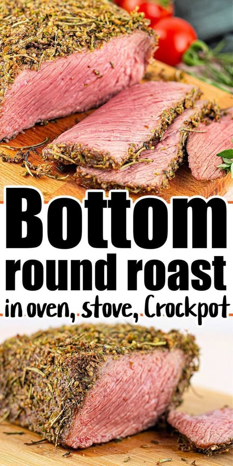 Bottom round roast in the oven, on the stove top, or in a slow cooker with a dry rub is delicious. This bottom round roast is juicy and is great for any delicious dinner for Sunday. This homemade bottom round roast with a homemade dry rub is sure to be a hit at your next dinner or lunch. Try this easy recipe today! Bottom Round Roast Oven, Slow Cooker Round Roast, Bottom Round Roast Recipes, Roast In Oven, Bottom Round Roast, Bottom Round Steak, Crockpot Roast Recipes, Roast In The Oven, Homemade Dry Rub