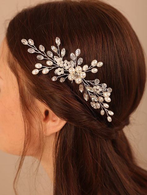 White  Collar  Plastic  Hair Pin Embellished   Weddings & Events Hair Broches, Hair Brooch Wedding, Hair Decoration Accessories, Pearl Bridal Headpiece, Beaded Headpiece, Beautiful Buns, Hair Brooch, Bead Hair Accessories, Pearl Headpiece