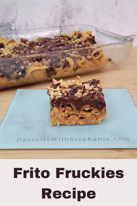 one frito fruckie on a cutting board and remainder in pan Fruckies Recipe, Frito Fruckies, Frito Bars Recipe, Frito Bars, Frito Recipe, Dessert Bars Recipes Easy, Bars Recipes Healthy, Easy Bar Recipes, Salty Cookies