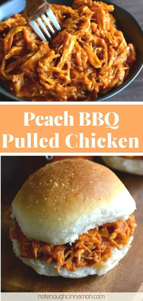 Peach Barbecue Chicken, Peaches Recipes Dinner, Easy Cheap Summer Dinners, Fresh Peach Recipes Dinner, Pulled Chicken Meals, Bbq Peaches, Peach Burger, Savory Peach Recipes, Peach Bbq Chicken