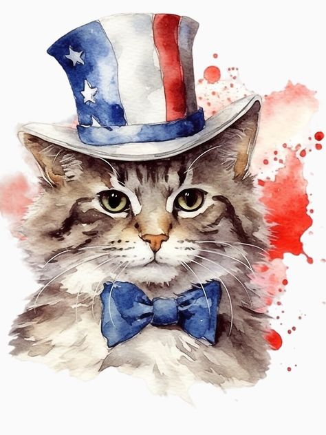 "Patriotic Cat in Top Hat" Classic T-Shirt for Sale by Ujourney | Redbubble Happy 4th July Cats, July Wallpaper, 4th Of July Wallpaper, Patriotic Cat, Patriotic Pictures, Forth Of July, Cat Clipart, Go Red, Patriotic Holidays