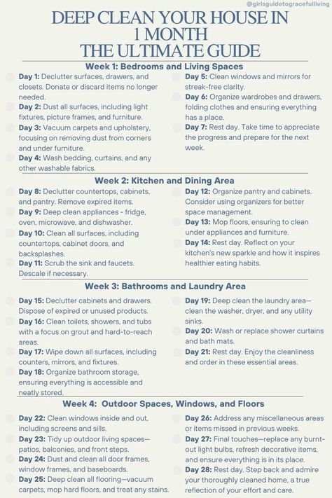 One Cleaning Task A Day, Deep Clean House In One Month, Apartment Deep Clean, Deep Cleaning And Decluttering, Deep Cleaning Routine, Deep Clean House In One Day, 6 Month Action Plan, Deep Clean Schedule, Deep Clean House