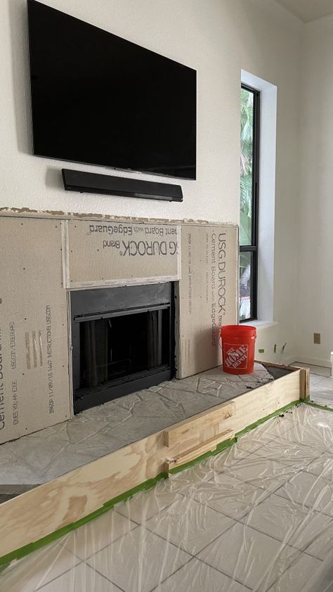 Skim Coat Fireplace, Modern Concrete Fireplace, Feather Finish Fireplace, Venetian Plaster Over Brick Fireplace, Brown Stone Fireplace, Lime Wash Fireplace, Secret Garden House, Concrete Hearth, Alternatives To Drywall