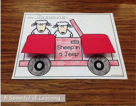 Fun on the Farm! Sheep in a Jeep Jeep Crafts For Preschool, Kindergarten Farm Activities, Farm Kindergarten Activities, Sheep In A Jeep, Farm Kindergarten, Farm Sheep, Fun On The Farm, February Classroom, Spring Kindergarten