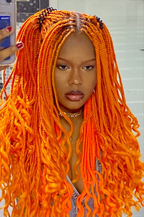 Neon Orange Braids, Orange Braids, Orange Box, Neon Orange, Box Braids, Hair Inspo, Braids, Hairstyles, Orange