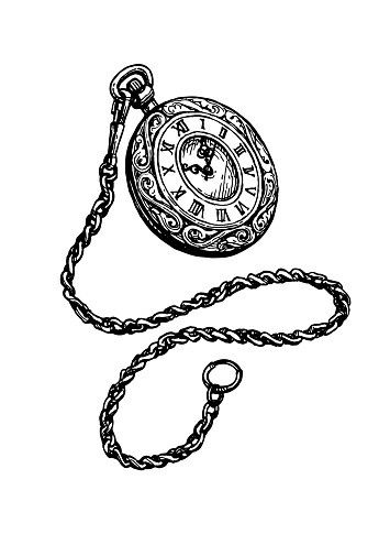 Vintage Pocket Watch Drawing, Pocket Clock Drawing, Orv Pocket Watch Drawing, Stop Watch Drawing, Pocket Watch Painting, Pocket Watch Sketch, Watch Illustration Design, History Drawings Ideas, Pocket Watch Illustration