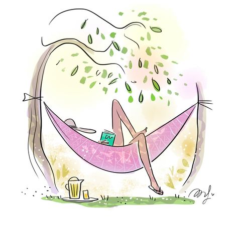 Summer Illustration, Woman Illustration, I Love Books, Cute Illustration, Drawing Inspiration, Hammock, Art Inspo, Cute Drawings, Beautiful Art