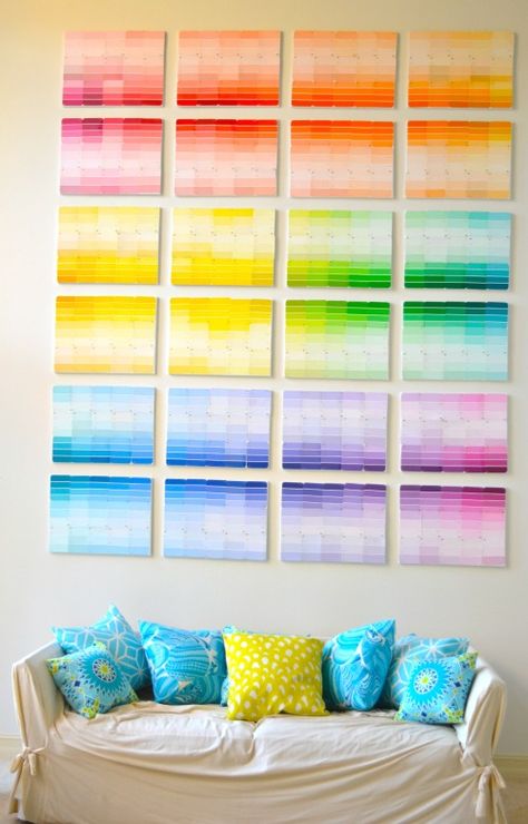 Paint Chip Wall Art Paint Swatches Wall, Paint Samples Crafts, Chip Wall, Paint Chip Wall, Paint Chip Crafts, Luminaria Diy, Paint Chip Art, Chip Art, Paint Store