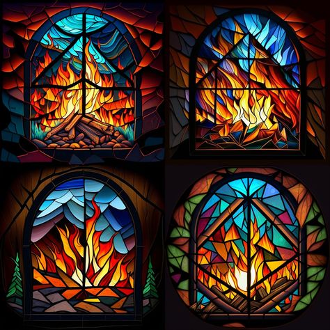 Fire Stained Glass Pattern, Stained Glass Fire, Stain Glass Window Art, Flame Tattoos, Ren Fair, Glass Window Art, Stained Glass Window Panel, Glass Designs, Stained Glass Designs