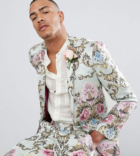 ASOS Edition ASOS EDITION Tall wedding skinny suit jacket in pastel floral jacquard for men. formal/menswear/shopping/affiliate Floral Suit Men, Floral Suit Jacket, Gentleman Mode, Floral Suit, Formal Dresses For Men, Formal Mens Fashion, Mens Suit Jacket, Guest Attire, Best Mens Fashion