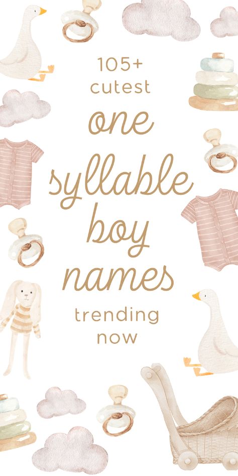 Searching for short boy names, but haven't found the *one* quite yet? *This* is the ultimate baby boy names list of one syllable boy names - perfect for 2025! Whether you love rare baby names or simple, sweet baby names, this hand-picked listed of baby name inspiration & boy name ideas is full of ACTUALLY MODERN baby names for your little one that you probably didn't realize are trending! (Including both baby names and meanings for each of our picks) Short Unique Names, S Names For Boys, 1 Syllable Boy Names, T Boy Names, Baby Boy Names Uncommon, Soft Boy Names, Short Names For Boys, Baby Names Unique Boy, Boys Names Unique