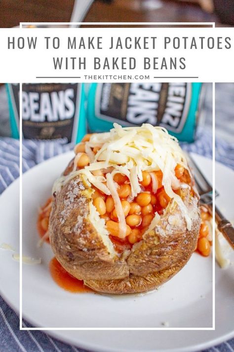 Jacket Potatoes with Beans | This classic British meal is an easy to prepare dinner. Jacket Potato And Beans, Baked Beans In Tomato Sauce, English Potatoes, Jacket Potato Recipe, Beans In Tomato Sauce, Jacket Potatoes, British Cooking, Potato Dinner, My Favorite Food