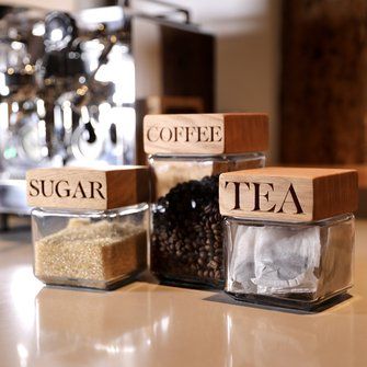 Oak Shelf with Brackets | The Oak & Rope Company Tea And Coffee Jars, Tea Coffee Sugar Jars, Coffee Station Kitchen, Coffee Bar Station, Tea Station, Sugar Container, Coffee Bars In Kitchen, Coffee Jars, Christmas Coffee Bar