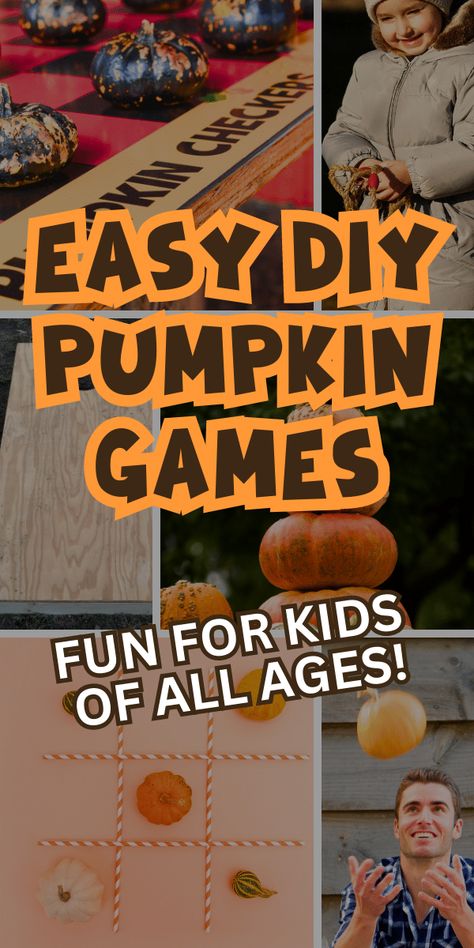 Games With Pumpkins For Kids, Easy Diy Fall Festival Games, Pumpkin Checkers Game, Indoor Fall Party Games, Harvest Feast Games, Kids Outdoor Games Diy, Pumpkin Festival Games, Fall Bean Bag Toss, Halloween Youth Games