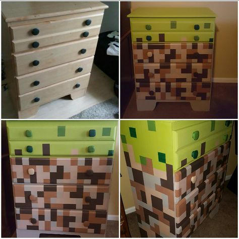 Minecraft Chest of drawers Minecraft Dresser Diy, Minecraft Headboard, Minecraft Drawers, Minecraft Bedroom Ideas Real Life, Minecraft Dresser, Real Life Minecraft, Minecraft Chest, Kids Bedroom Themes, Minecraft Room Decor