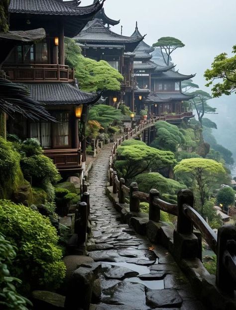 Japan Houses Aesthetic, Japanese Ancient Architecture, Asian Buildings Architecture, Japanese Buildings Traditional, Japanese Culture Aesthetic, Japan Nature, Japanese Garden Landscape, Japanese Village, Japanese Style House