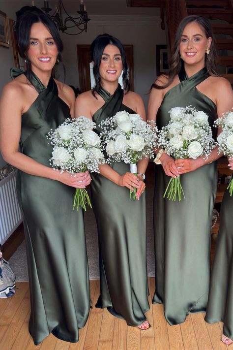 Expertly designed and crafted, this Halter Moss Green Sheath Long Bridesmaid Dress features a stunning Moss green color and is made from high-quality satin material. The Sheath silhouette and Cross halter neck offer a classic and elegant look, while the full length adds a touch of sophistication. SKU: 3514 Moss green color Satin material Sheath silhouette Cross halter neck Full length Zip-up back With built-in bra Ship in 7-10 business days Size: US 2-16. We offer free returns in 7 days. Please refer to our return policy page for more details. If you have any questions, don't hesitate to contact us: at service@dressesforparty.com. Bridesmaid Dresses Silk Green, Moss Green Satin Dress, Wedding Themes Olive Green, Wedding Party Colors Green, Wedding Flowers With Green Dresses, Hazelnut Bridesmaid Dresses, Army Green And Gold Wedding, Bridesmaid Dresses Moss Green, Dark Green Silk Bridesmaid Dresses