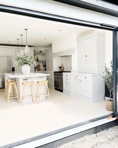 Kitchen Extension Ideas Bi Fold Doors, Bifolds In Kitchen, Kitchen With Bifold Doors, Kitchen Bifold Doors, Bi Folding Doors Kitchen, Howdens Kitchens, Have A Lovely Evening, House Extension Design, Extension Designs