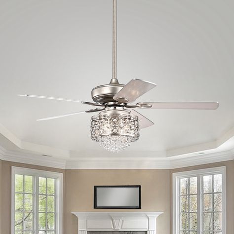 Toten 52-inch 5-Blade 3-Light Silver Fandelier - Walmart.com - Walmart.com Coastal Country Decor, Fandelier Ceiling Fan, Contemporary Ceiling Fan, Gold Ceiling Fan, Silver Ceiling Fan, Angled Ceilings, Contemporary Ceiling Fans, Contemporary Ceiling, Silver Chandelier