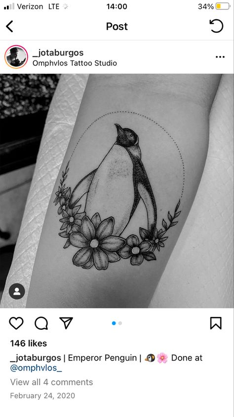 Penguin Flower Tattoo, Penguin And Flower Tattoo, Penguin Tattoos, Dragon Tattoo Ideas, Penguin Tattoo, Pumpkin Tattoo, Flower Thigh Tattoos, Dragon Tattoos, Emperor Penguin