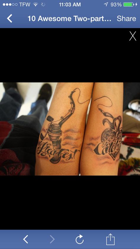 Greatest catch fishing tattoo couples tattoo cute tatt Country Couple Tattoos, Pinterest Couple, Fishing Tattoos, Couple Tattoos Unique Meaningful, Tattoo Guide, Best Couple Tattoos, Chakra Tattoo, Cute Couple Tattoos, Tattoos Infinity