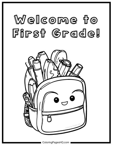 Welcome to first grade coloring page Welcome To First Grade, Welcome To Preschool, Going To Kindergarten, Welcome To Kindergarten, Kindergarten Coloring Pages, Welcome To School, Preschool Coloring Pages, School Coloring Pages, Coloring Calendar