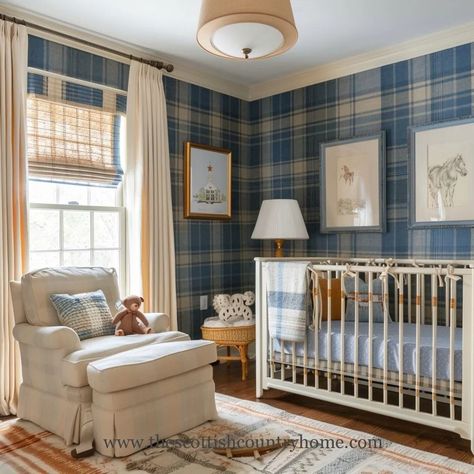 Nursery Decor Traditional Kids Bedroom, Bold Nursery, Vintage Nursery Boy, Vintage Boys Room, Sophisticated Room, Nursery Wallpaper Boy, Dark Nursery, Plaid Nursery, Baby Cookie