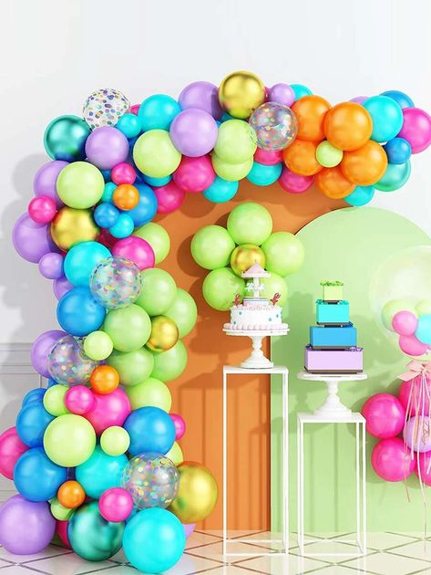 74pcs Mixed Color Party Balloon Garland | SHEIN USA Colorful Balloon Arch, Party Balloon Garland, Spring Party Decorations, Balloon Wreath, Circus Wedding, Balloon Arch Kit, Color Party, Rainbow Balloons, Kids Party Supplies