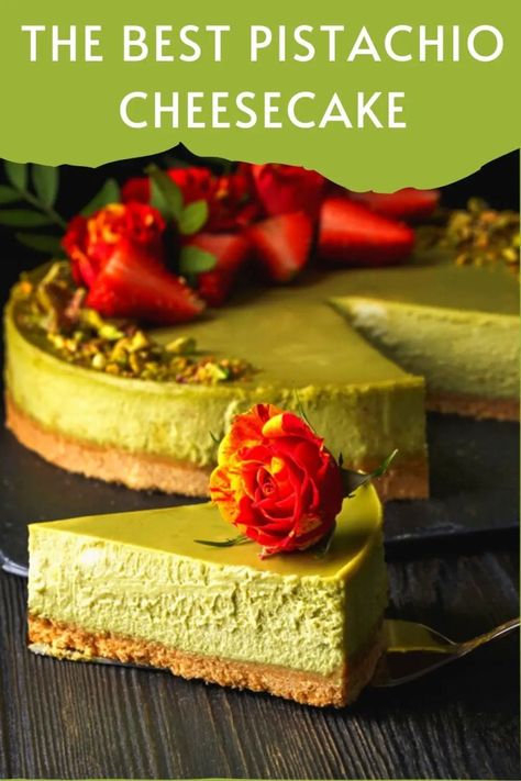 Pistachio Cheesecake | Recipes of Holly Cheesecake Beautiful, Pistachio Delight, Pistachio Cheesecake Recipe, Unique Cheesecake Recipes, Pistachio Recipes Desserts, Unique Cheesecake, Pistachio Cheesecake, Pistachio Dessert, Pistachio Recipes