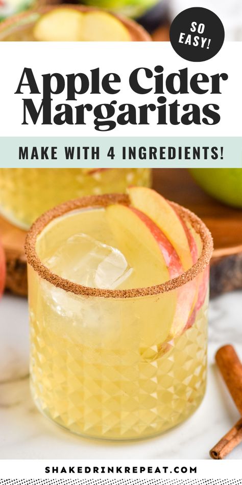 With the cozy fall flavors of apple cider we know and love combined with a kick of tequila, this apple cider margarita with cinnamon sugar rim is crisp and invigorating. Cinnamon Apple Cider Margarita, Carmel Apple Cider Margarita, Apple Spice Margarita, Apple Cider And Tequila, Spicy Fall Margarita, Apple Tequila Cocktail, Apple Cinnamon Margarita, Caramel Apple Cider Margarita, What To Do With Apple Cider