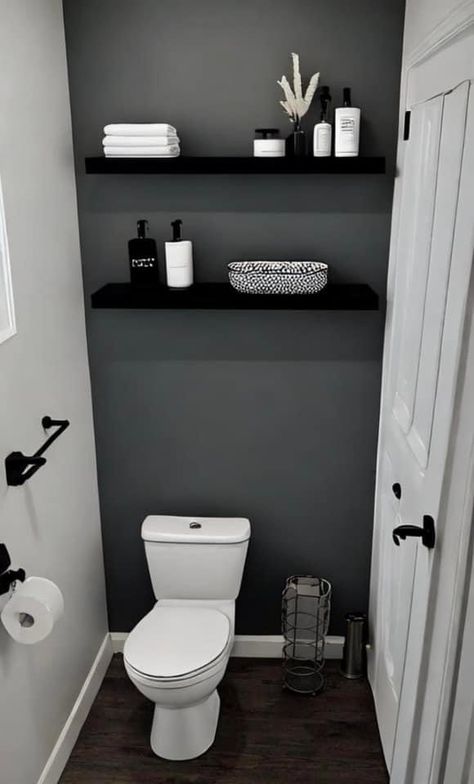 Grey Bathroom Paint, Grey And White Bathroom, Bathroom Redecorating, Toilet Room Decor, Small Toilet Room, Bathroom Themes, Small Toilet, Future Apartment Decor, Bathroom Decor Apartment