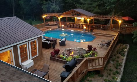 Customer Gallery - Craftsman - Pool - Chicago - by American Sale | Houzz Pool House Above Ground Pool, Walk Out Pool Deck, Deck Attached To House And Pool, Back Porch Pool Deck, Beautiful Above Ground Pool, Pool Deck Extension Ideas, Pool Deck With Covered Area, Above Group Pool Deck Ideas, Deck With Hot Tub And Pool