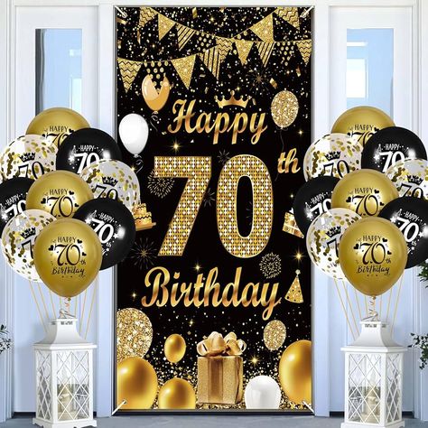 Amazon.com: 70th Birthday Party Decorations for Men Women Black Gold Happy 70th Birthday Door Cover Banner with 18pcs Black Gold Happy 70th Birthday Balloons for 70th Birthday Anniversary Party Decor Supplies : Home & Kitchen Birthday Party Decorations For Men, 90th Birthday Banner, 90th Birthday Party Decorations, 70th Birthday Banner, 60th Birthday Balloons, 70th Birthday Parties Decorations, Anniversary Party Decor, 40th Birthday Balloons, 90th Birthday Decorations