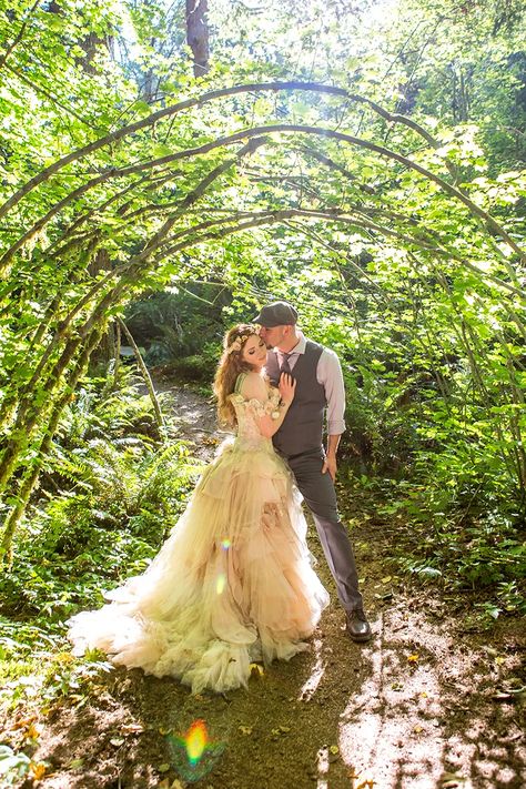 Bask in the magic of this ritualistic woodland fae wedding Garden Fairy Wedding, Fae Wedding, Woodland Wedding Dress, Faerie Wedding, Pastel Wedding Dresses, Forest Wedding Dress, Cottagecore Wedding, Pagan Wedding, Fairy Wedding Dress