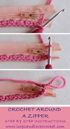 How to crochet around a zipper. Photos and instructions, plus a pattern for a zip-up pouch. Bamboo Ideas, Bandeau Au Crochet, Pouch Craft, Projek Menjahit, Confection Au Crochet, Crochet Simple, Crochet Diy, Garden Designs, Crochet Instructions