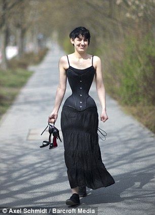 After: Michele with her new, miniscule waist 19th Century Corset, Hourglass Waist, Catwalk Models, Waist Corset, British Women, Corsets And Bustiers, Black Lace Dress, Berlin Germany, Mermaid Formal Dress