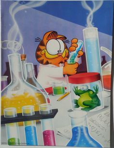 Garfield binder-the back showed this lab all blown up Lab Cartoon, Vintage Garfield, Science Lab, Mead, Cartoon Cat, Lab, Portfolio, Science