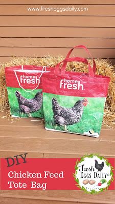 Make your own DIY Chicken Feed Bag Market Tote | Fresh Eggs Daily® Feed Sack Bags, Feed Bag Tote, Tote Tutorial, Feed Bag, Chicken Crafts, Diy Tote, Sac Diy, Diy Chicken, Plastic Grocery Bags