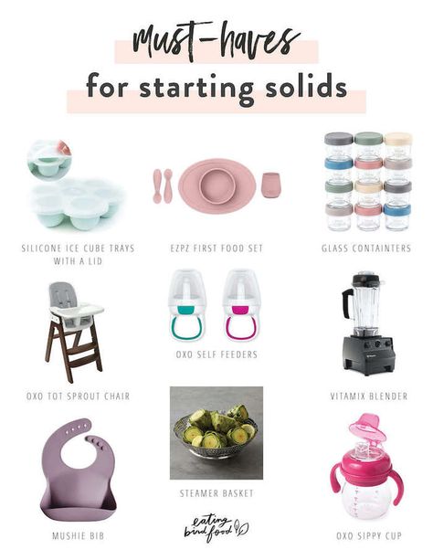 With starting solids I found quite a few items that have been super helpful. Everything from a steamer basket and blender for making homemade purees to small spoons and silicone bibs with pockets for catching food that doesn't make it to the babies mouth. Starting Solids Must Haves, Blw Must Haves, Baby Food Essentials, Introducing Solids To Baby, Starting Solids Baby, Blw Recipes, Eating Bird Food, Feeding Therapy, Easy Baby Food Recipes