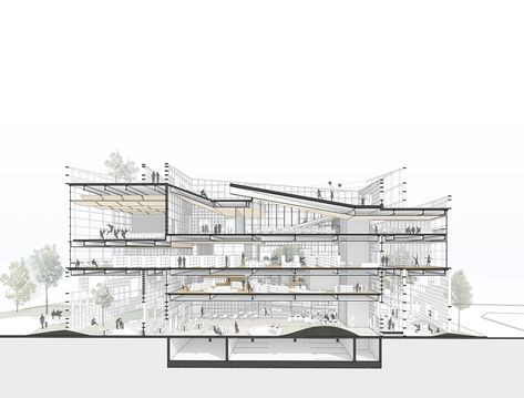 In–between Everyday on Behance Section Drawing Architecture, Concept Board Architecture, Sectional Perspective, Big Living Room, Landscape Architecture Diagram, Architecture Drawing Presentation, Timber Architecture, Perspective Drawing Architecture, Architecture Concept Diagram