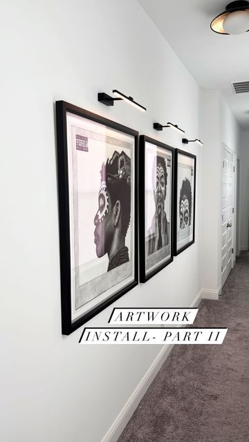 Art Gallery Wall With Lights, Frames On Wall With Lights, Art Wall With Lights, Wall Lights Over Pictures, Artwork With Light Above, Amazon Picture Light, Lights Over Artwork, Wall Lights For Pictures, Light Above Artwork