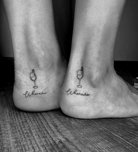 Matching Wine Tattoos For Best Friends, Bestie Wine Tattoos, Matching Tattoos For Best Friends Alcohol, Best Friend Drink Tattoos, Alcohol Tattoo Ideas Matching, Alcohol Best Friend Tattoos, Wine Bff Tattoo, Best Friend Margarita Tattoos, Wine Glass Friend Tattoos