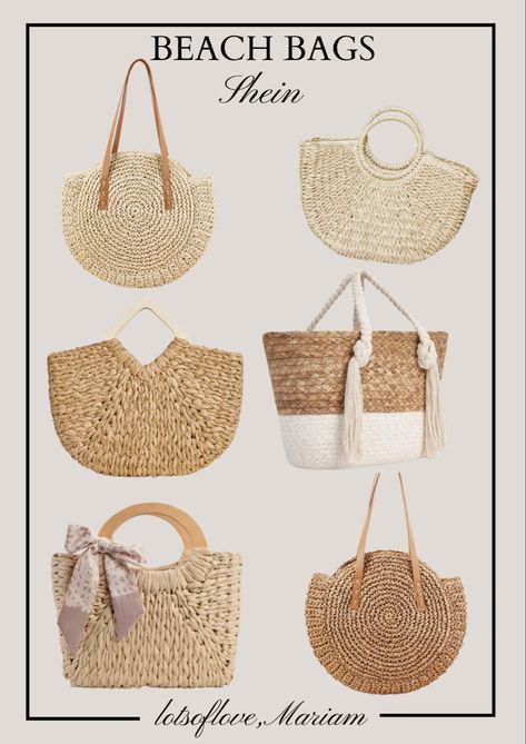 Beach bag Elegant Beach Bag, Bags For Beach Summer, Designer Beach Bags, Bags From Shein, Summer Office Party, Crochet Canvas, Beach Bags Totes, Summer Accessories Beach, Y2k Handbag