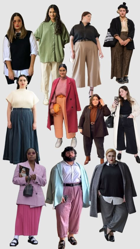 Winter 2025 Fashion Trends Plus Size, French Plus Size Fashion, Curvy Androgyny, Plus Size Wide Leg Jeans Outfit, Black Work Attire, Plus Size Wardrobe Capsule, Plus Size Feminine Style, Main Character Dress, Normcore Outfits