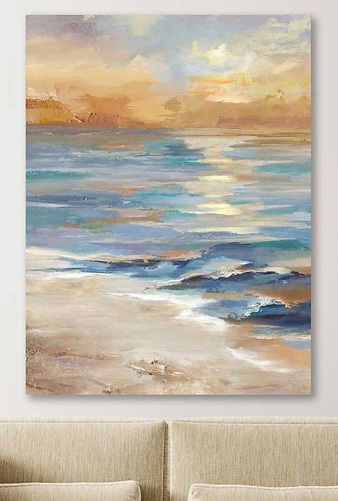 Wall Art Sunset, Wall Painting Asthetics, Sea And Beach Painting, Diy Coastal Painting On Canvas, Beach House Painting Canvas, Wall Art Ideas Diy Paint, Beach Painting Abstract, Paintings Of The Sea, Coastal Abstract Painting