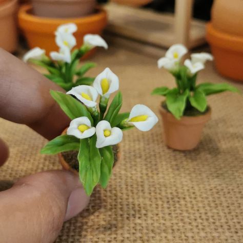 Tiny Clay Flowers Diy, Polymer Clay Mini Flowers Tutorial, Polymer Clay Mini Plants, Polymer Clay Miniature Flowers, Polymer Clay Miniatures Fairy Garden Accessories, Clay Moulding, Polymer Clay Mold, Fairy Garden Crafts, Diy Doll Miniatures