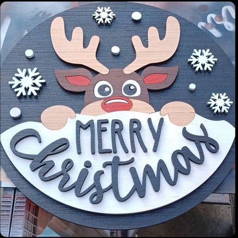 Laser Cut Christmas Ideas Reindeer Signs Christmas, Cnc Holiday Projects, Merry Christmas Craft, Cnc Christmas Projects, Reindeer Wood Crafts, Christmas Crafts With Cricut, Holiday Signs Wooden, Christmas Lasercut, Reindeer Sign